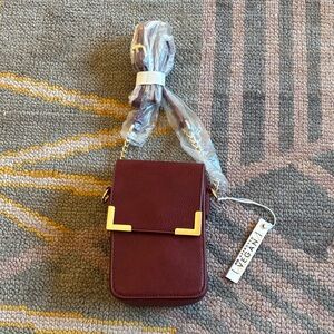 Stylish Burgundy Crossbody Bag with Gold Accents